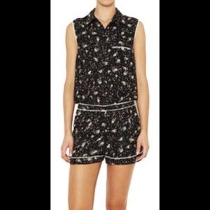 Isabel Lu Womens Black Floral Romper Jumper Size Medium Sleeveless Button Front